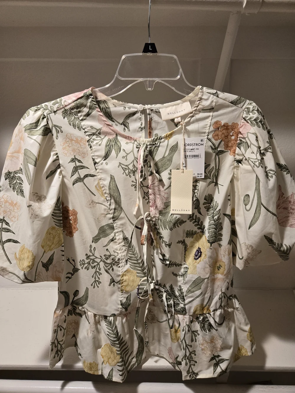 MELLODAY Floral Puff-Sleeve Tie-Front Top With Botanical Print - Picture 5 of 6